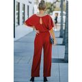 Red Belted Wide Leg Jumpsuit