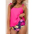 Rose Red Tie Shoulder Floral Print Cute Tankini...