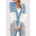 Blue Front Pocket and Buttons Closure Cardigan