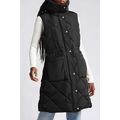 Black Longline Quilted Stand Collar Puffer Vest
