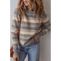 Gray Stripe Color Block Ribbed Edge Round Neck ...