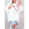 White Sequin Bowknot High Low Oversize Sweatshirt