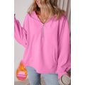 Bonbon Fleece Lined Half Zipper Kangaroo Pocket...