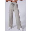 Light Grey Multi Pockets Lace-up High Waist Wid...