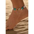 Gold Boho Heart Shape Turquoise Beaded Stretch ...