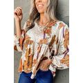 Multicolour Floral Print V Neck Babydoll Blouse