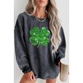 Gray Sequin St Patrick Clover Patch Corded Swea...