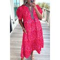 Red Allover Print Contrast Split Neckline Short...