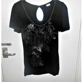 Ethel Austin angel sleeve low cut black top wit...