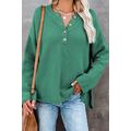 Green-2 Henley Pullover Drop Shoulder Sweater w...
