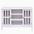 White Wood 43-inch TV Stand with Glass Panel Doors