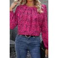 Rose Leopard Print Pleated Blouse with Keyhole
