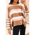 Multicolour Striped Knit Drop Shoulder Loose Sw...