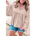 Parchment Corded Turn-down V Neck Bubble Sleeve...