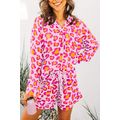 Pink Leopard Print Long Sleeve Shirt and Shorts...