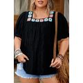 Black Floral Crochet Square Neck Ruffled Short ...