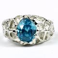 Swiss Blue CZ, 925 Sterling Silver Men's Ring, ...
