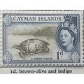 Cayman Islands QEII 1954 1d Brown Olive & Indig...