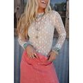 White Sheer Floral Lace Long Sleeve Slim Fit Top