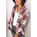 Plaid Color Block Buttoned Long Sleeve Jacket w...