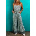 Green Bohemian Floral Ruffle Bottom Spaghetti S...
