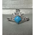 Solid Light Blue Stone W/Above Accents & Rhodiu...
