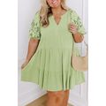 Laurel Green Floral Crochet Short Sleeve Notch ...