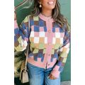 Multicolour Plush Checkered Pattern Button Fron...