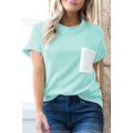 Light Blue Corded Knit Color Block Pocketed Cre...
