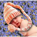 Baby long tail elf hat #BH001 crochet cream and...