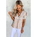 Khaki Crisscross V Neck Ruffle Sleeve Printed F...