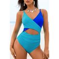 Light Blue Crossover Colorblock Cutout One Piec...
