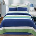 Full/Queen Navy Blue/Green/Teal/White Stripe 10...