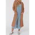 Chestnut Long Waffle Knit Cardigan with Pockets