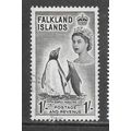 FALKLAND ISLANDS 1955 QE2 1/- GENTOO PENGUINS A...