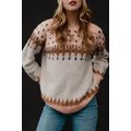 Multicolor Mixed Geometric Detail Raglan Sleeve...