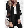 Black Crochet Lace Sleeve Ribbed Knit Cardigan