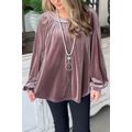 Rose Tan Button Keyhole Back Velvet Swing Top