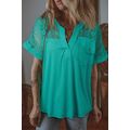 Sea Green Lace Patchwork Split Neck Textured Sh...