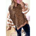 Khaki Stripe Color Block Patchwork Leopard Casu...