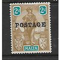 MALTA 1926 2d BISTRE BROWN & TURQUOISE OPT POST...