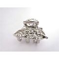 Small mini silver metal leaf crystal hair claw ...