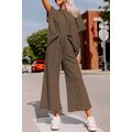 Brown Textured Loose Fit T Shirt and Drawstring...