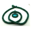 Green Bead Crochet Rope Choker Paua Shell Penda...