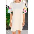 White Floral Crochet Splicing Sleeve T Shirt Dress