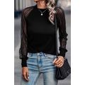Black Striped Mesh Long Sleeve Crewneck Ribbed Top