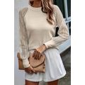 Apricot Striped Mesh Long Sleeve Crewneck Ribbe...