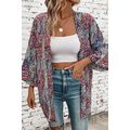 Red Paisley Print Open Front Kimono