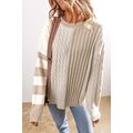 Khaki Cable Knit Colorblock Crew Neck Drop Shou...