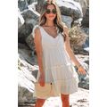Oatmeal Solid Color Tied Straps Ruffle Tiered M...